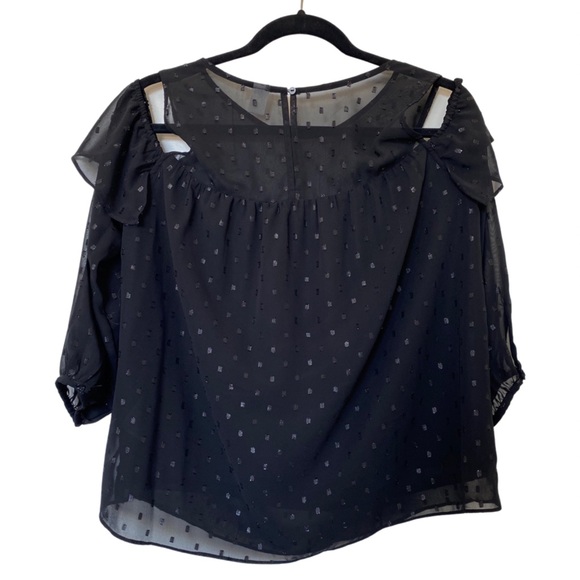 Black Sheer Polka dot Cold Shoulder Blouse - Picture 12 of 13